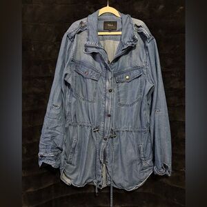 Rails Jacket Shacket Womens Medium Blue Chambray Snap Zip Waist Cinch Utility